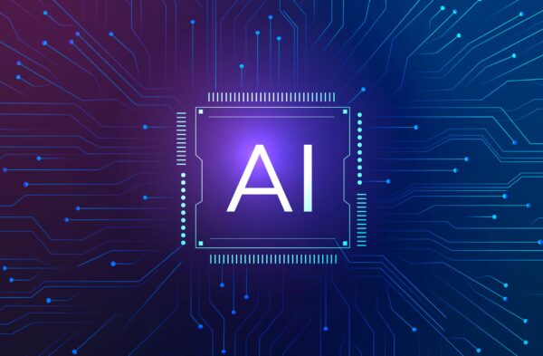 AI technology microchip background vector digital transformation concept